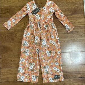 Matilda Jane. NWT. Floral Peach/Orange Jumpsuit with scoop back